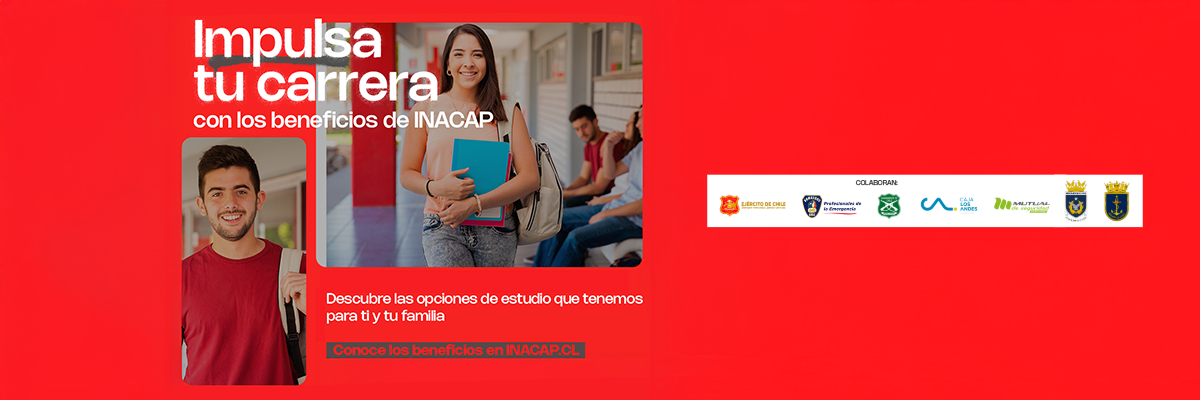 Gráfica de beneficios y convenios de financiamiento INACAP con estudiantes promoviendo impulso a la carrera profesional