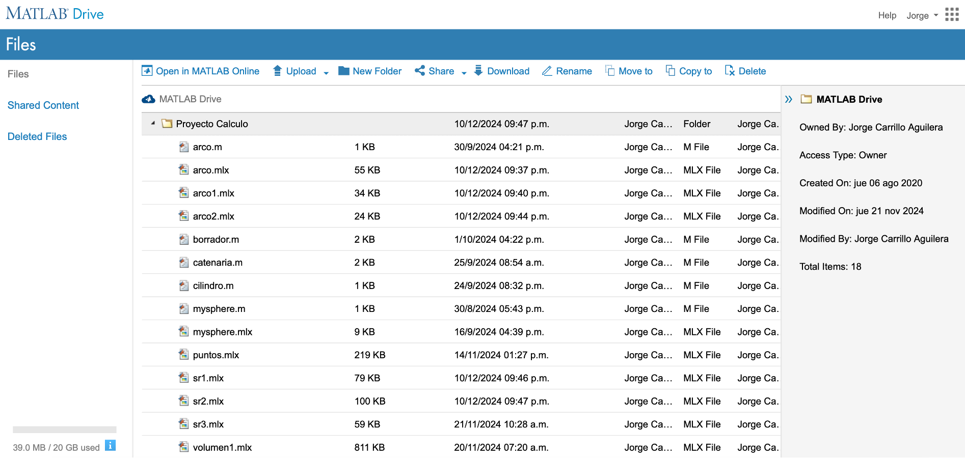 Archivos MATLAB Live Editor, disponibles en la nube de MATLAB Drive