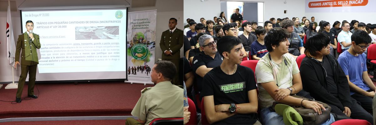 Estudiantes que participaron en la charla y funcionarios de Carabineros que expusieron la charla