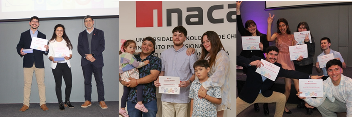 grupo de tres fotografías con jóvenes en grupo mostrando sus diplomas