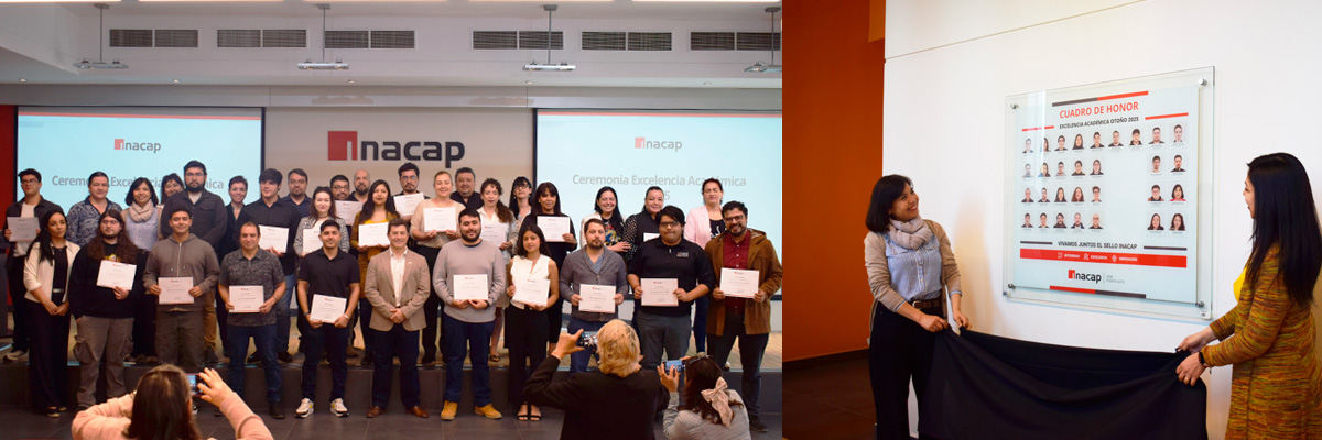 Foto grupal finalizando la actividad, y foto del momento de revelación del cuadro de honor