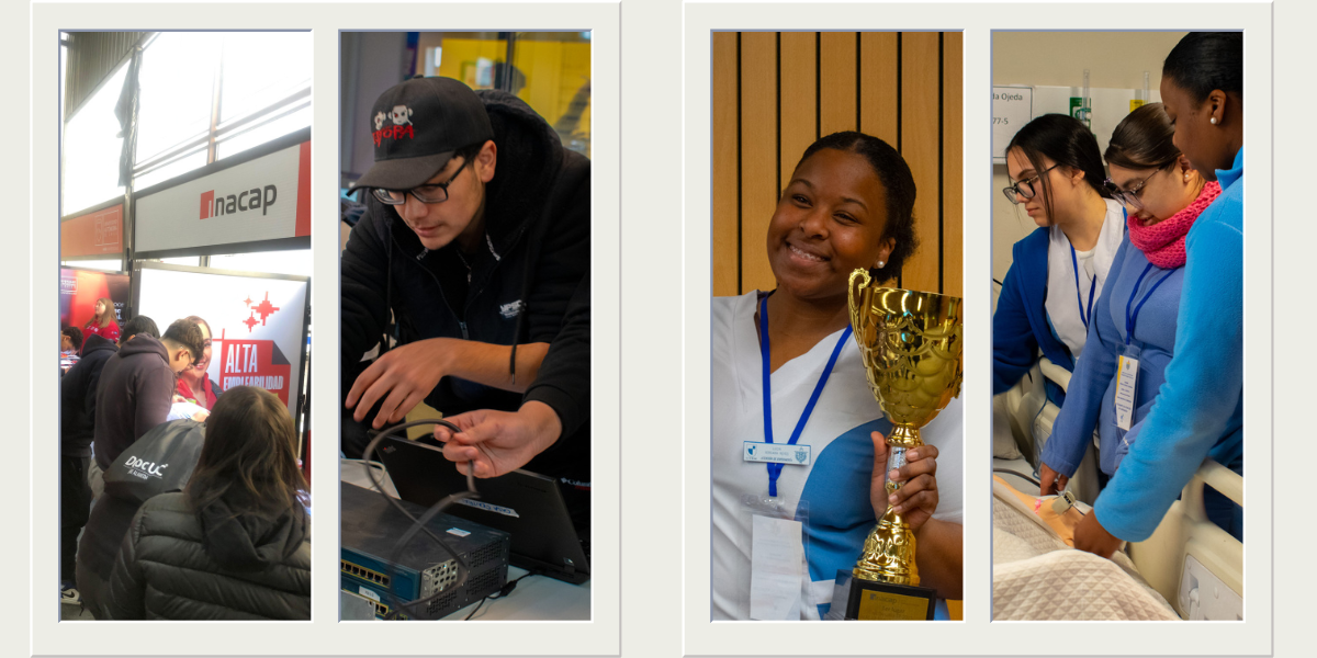 Estudiantes participando en actividades del mes de la Educación TP en INACAP Sede Santiago Centro